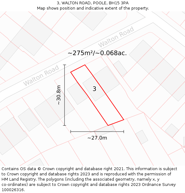 3, WALTON ROAD, POOLE, BH15 3PA: Plot and title map