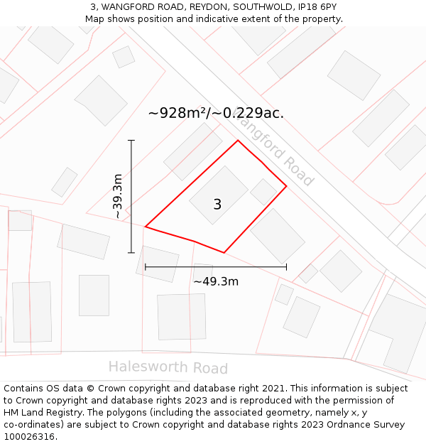 3, WANGFORD ROAD, REYDON, SOUTHWOLD, IP18 6PY: Plot and title map