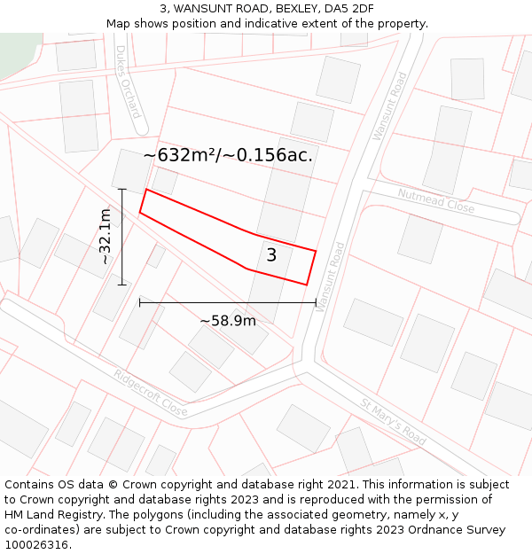 3, WANSUNT ROAD, BEXLEY, DA5 2DF: Plot and title map