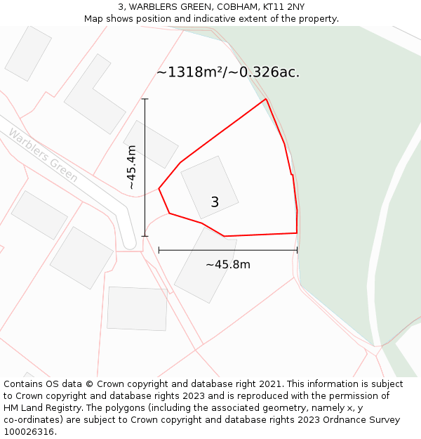 3, WARBLERS GREEN, COBHAM, KT11 2NY: Plot and title map
