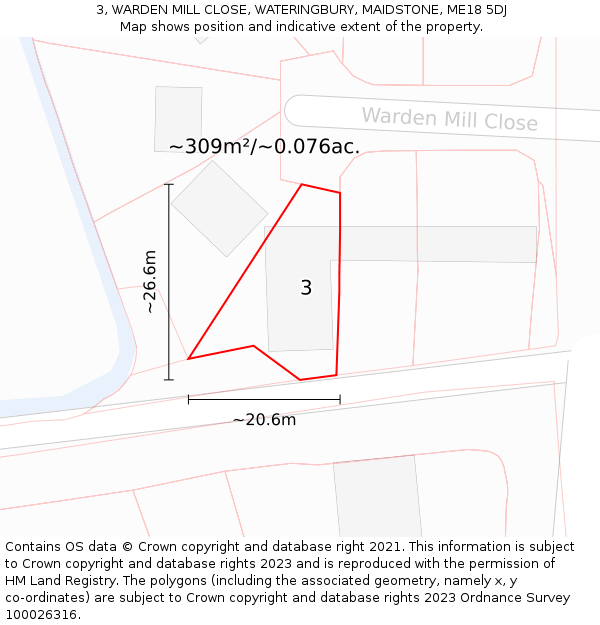 3, WARDEN MILL CLOSE, WATERINGBURY, MAIDSTONE, ME18 5DJ: Plot and title map