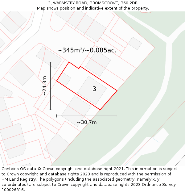 3, WARMSTRY ROAD, BROMSGROVE, B60 2DR: Plot and title map