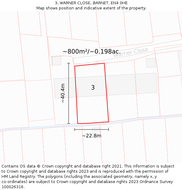 3, WARNER CLOSE, BARNET, EN4 0HE: Plot and title map