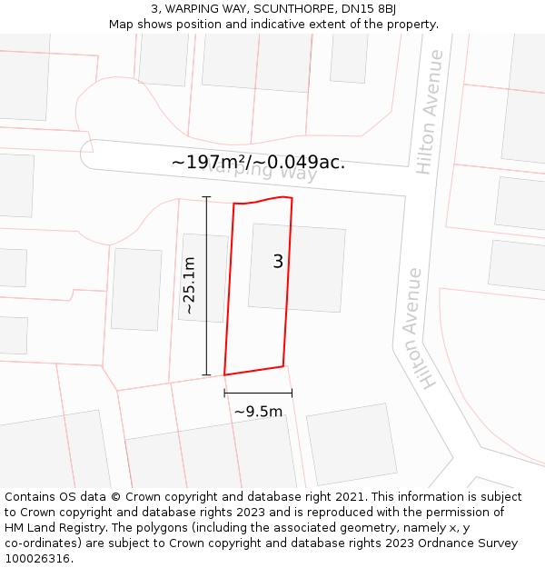 3, WARPING WAY, SCUNTHORPE, DN15 8BJ: Plot and title map