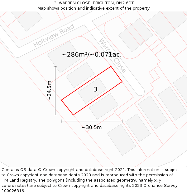 3, WARREN CLOSE, BRIGHTON, BN2 6DT: Plot and title map