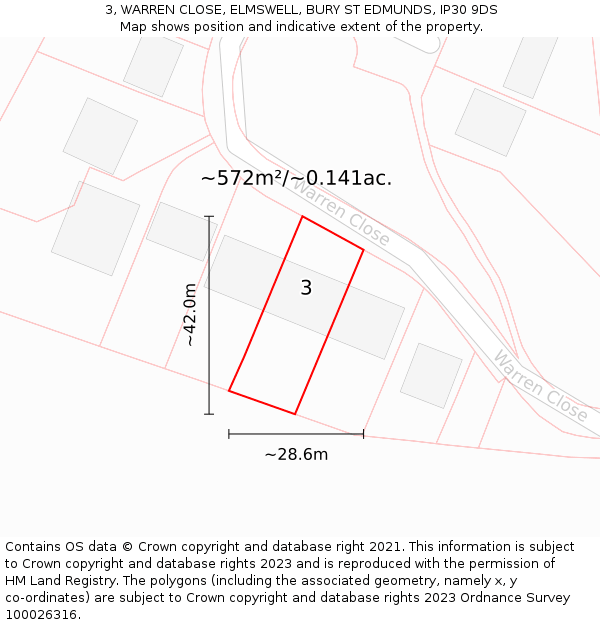 3, WARREN CLOSE, ELMSWELL, BURY ST EDMUNDS, IP30 9DS: Plot and title map