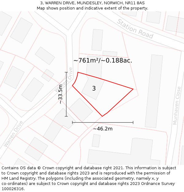 3, WARREN DRIVE, MUNDESLEY, NORWICH, NR11 8AS: Plot and title map