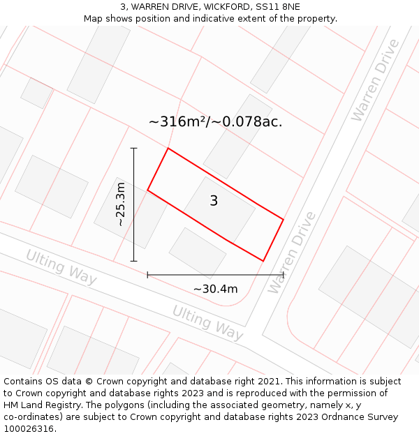 3, WARREN DRIVE, WICKFORD, SS11 8NE: Plot and title map