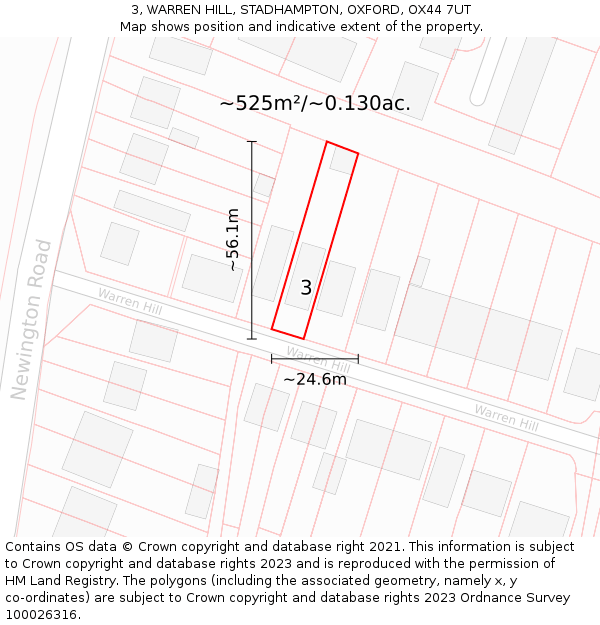 3, WARREN HILL, STADHAMPTON, OXFORD, OX44 7UT: Plot and title map