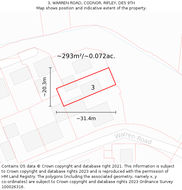 3, WARREN ROAD, CODNOR, RIPLEY, DE5 9TH: Plot and title map