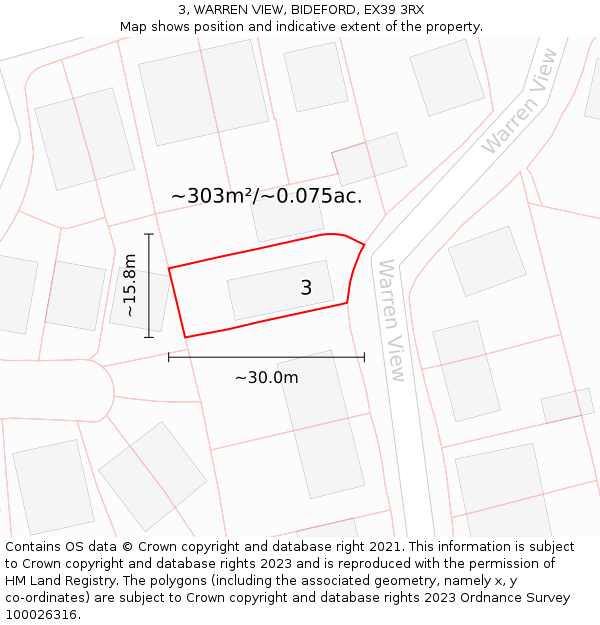3, WARREN VIEW, BIDEFORD, EX39 3RX: Plot and title map