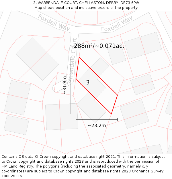 3, WARRENDALE COURT, CHELLASTON, DERBY, DE73 6PW: Plot and title map