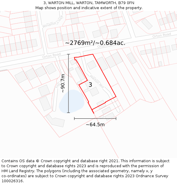 3, WARTON MILL, WARTON, TAMWORTH, B79 0FN: Plot and title map