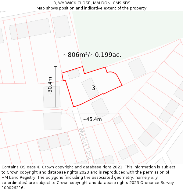 3, WARWICK CLOSE, MALDON, CM9 6BS: Plot and title map