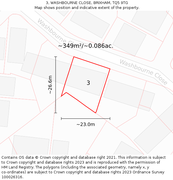 3, WASHBOURNE CLOSE, BRIXHAM, TQ5 9TG: Plot and title map
