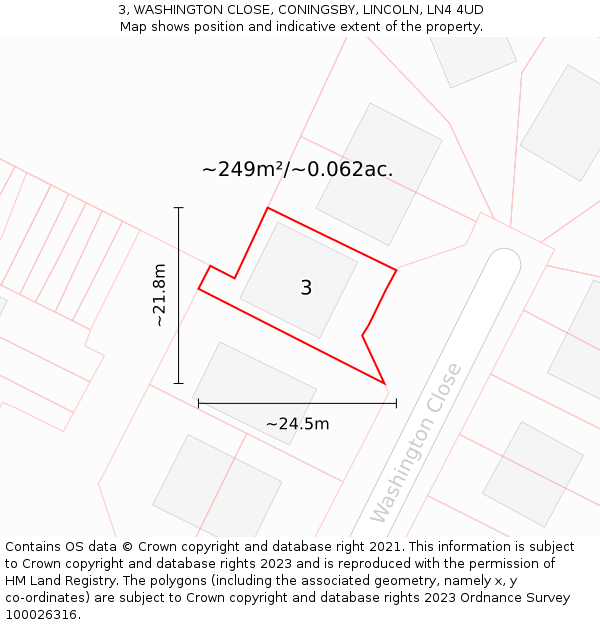 3, WASHINGTON CLOSE, CONINGSBY, LINCOLN, LN4 4UD: Plot and title map
