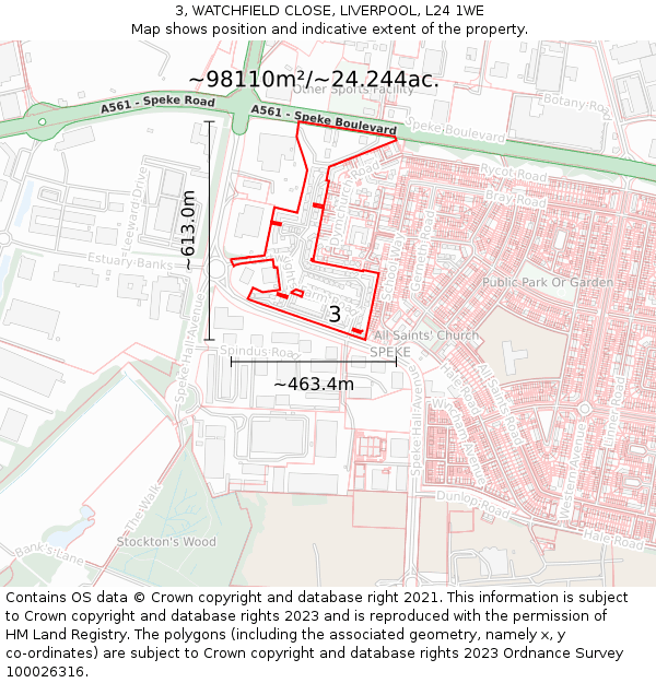 3, WATCHFIELD CLOSE, LIVERPOOL, L24 1WE: Plot and title map