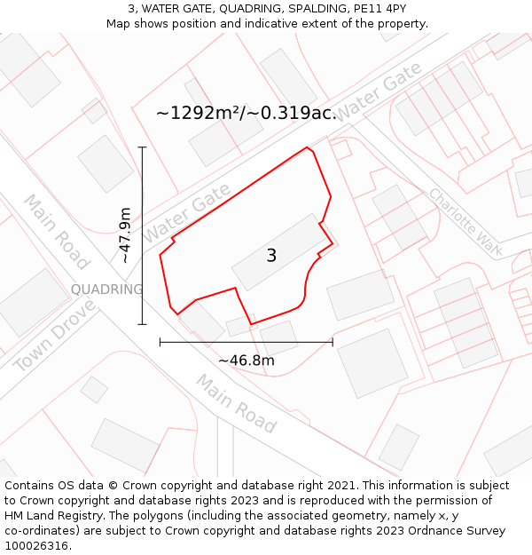 3, WATER GATE, QUADRING, SPALDING, PE11 4PY: Plot and title map