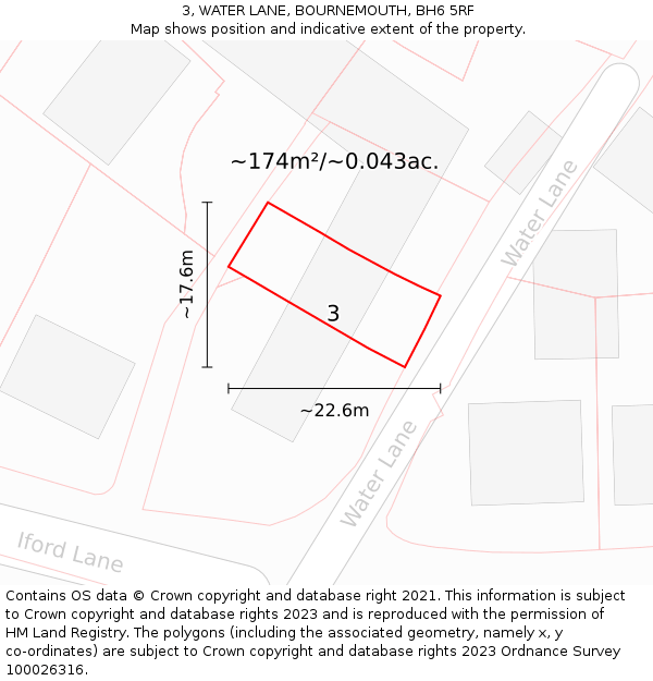 3, WATER LANE, BOURNEMOUTH, BH6 5RF: Plot and title map