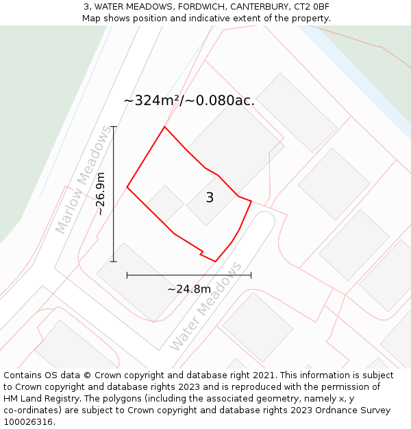 3, WATER MEADOWS, FORDWICH, CANTERBURY, CT2 0BF: Plot and title map