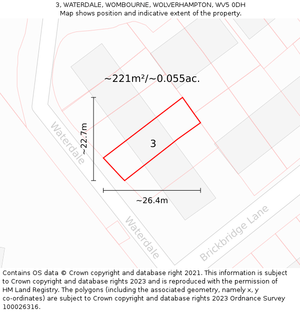3, WATERDALE, WOMBOURNE, WOLVERHAMPTON, WV5 0DH: Plot and title map
