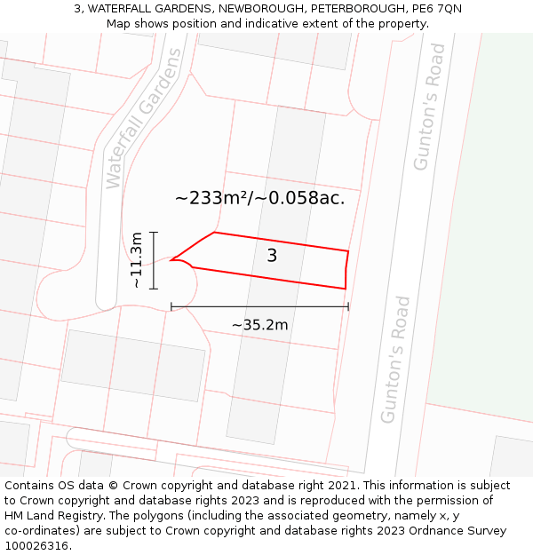 3, WATERFALL GARDENS, NEWBOROUGH, PETERBOROUGH, PE6 7QN: Plot and title map