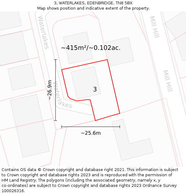 3, WATERLAKES, EDENBRIDGE, TN8 5BX: Plot and title map