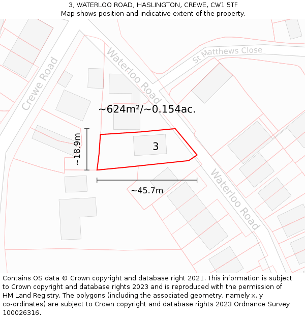 3, WATERLOO ROAD, HASLINGTON, CREWE, CW1 5TF: Plot and title map