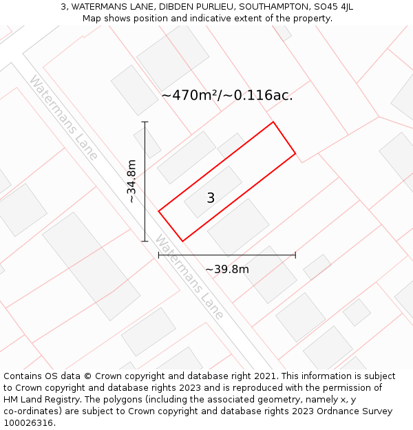 3, WATERMANS LANE, DIBDEN PURLIEU, SOUTHAMPTON, SO45 4JL: Plot and title map