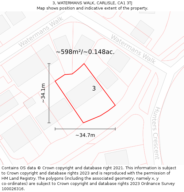 3, WATERMANS WALK, CARLISLE, CA1 3TJ: Plot and title map