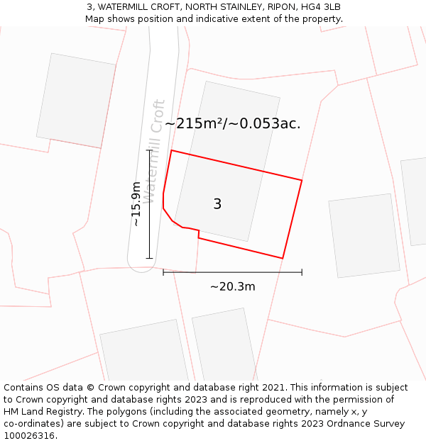 3, WATERMILL CROFT, NORTH STAINLEY, RIPON, HG4 3LB: Plot and title map