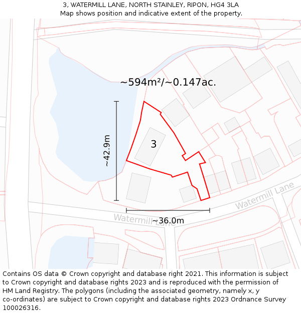 3, WATERMILL LANE, NORTH STAINLEY, RIPON, HG4 3LA: Plot and title map