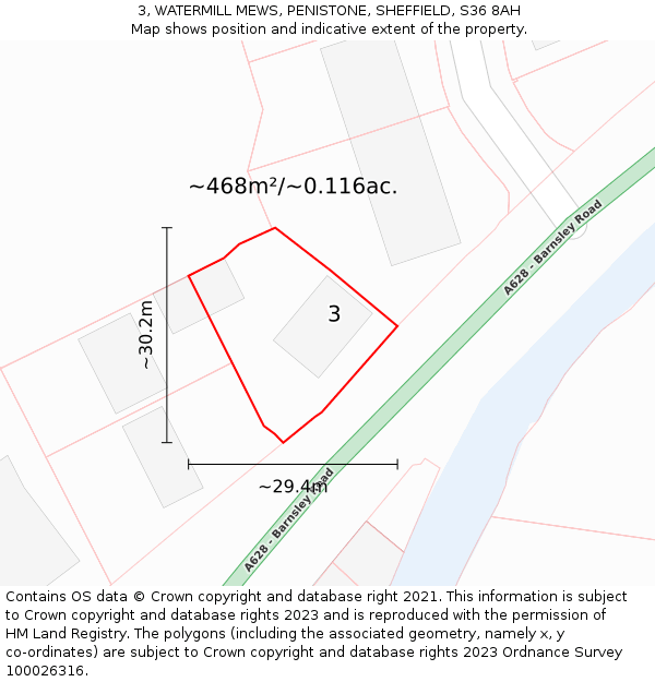3, WATERMILL MEWS, PENISTONE, SHEFFIELD, S36 8AH: Plot and title map