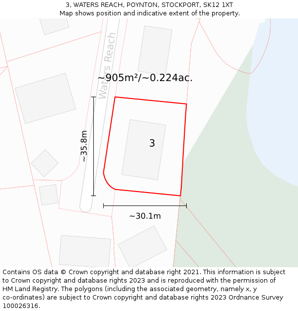 3, WATERS REACH, POYNTON, STOCKPORT, SK12 1XT: Plot and title map