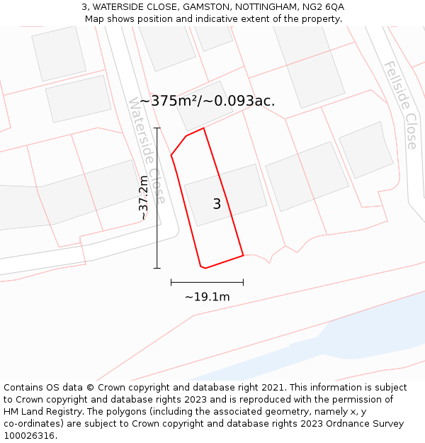 3, WATERSIDE CLOSE, GAMSTON, NOTTINGHAM, NG2 6QA: Plot and title map