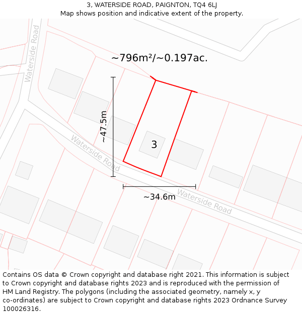 3, WATERSIDE ROAD, PAIGNTON, TQ4 6LJ: Plot and title map