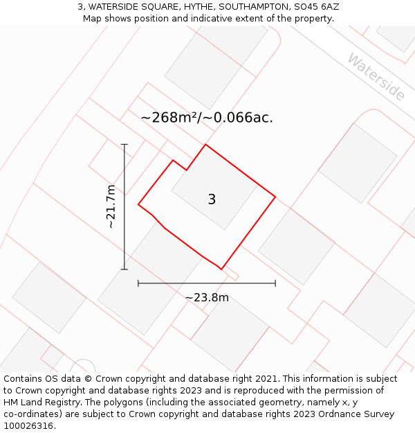 3, WATERSIDE SQUARE, HYTHE, SOUTHAMPTON, SO45 6AZ: Plot and title map