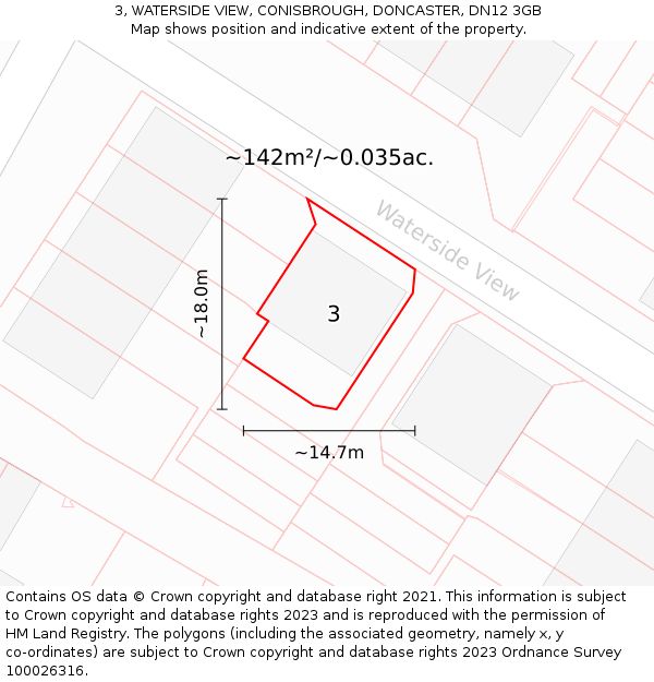 3, WATERSIDE VIEW, CONISBROUGH, DONCASTER, DN12 3GB: Plot and title map