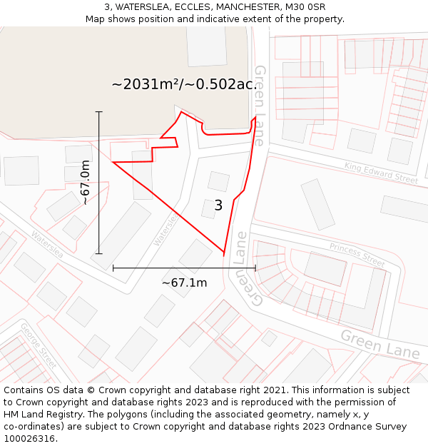 3, WATERSLEA, ECCLES, MANCHESTER, M30 0SR: Plot and title map
