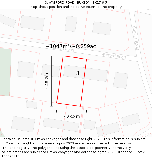 3, WATFORD ROAD, BUXTON, SK17 6XF: Plot and title map