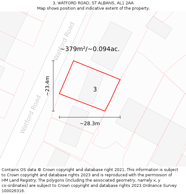 3, WATFORD ROAD, ST ALBANS, AL1 2AA: Plot and title map