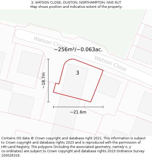 3, WATSON CLOSE, DUSTON, NORTHAMPTON, NN5 6UT: Plot and title map
