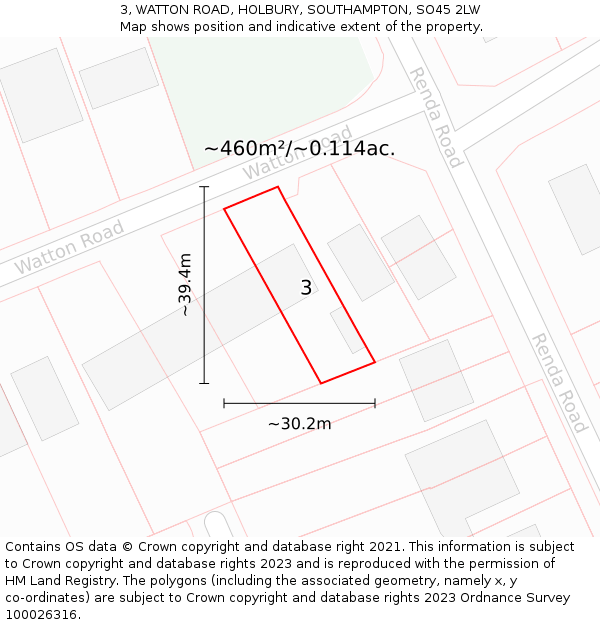 3, WATTON ROAD, HOLBURY, SOUTHAMPTON, SO45 2LW: Plot and title map