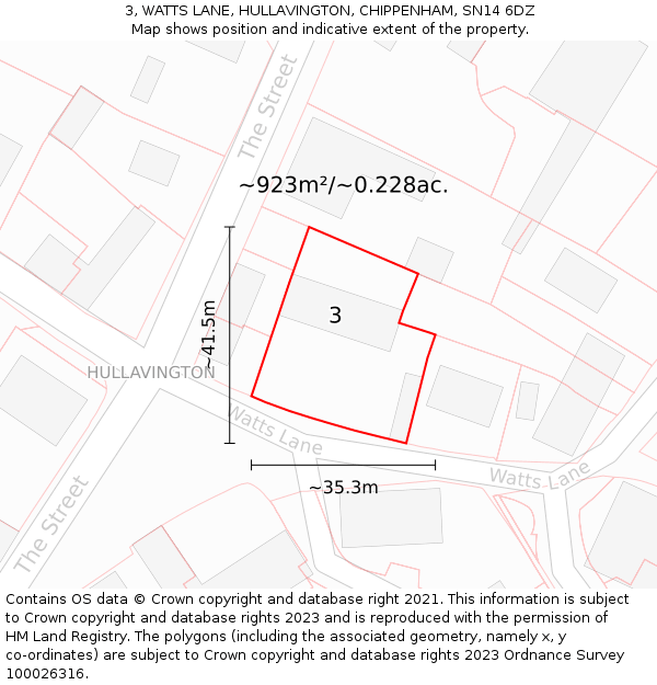 3, WATTS LANE, HULLAVINGTON, CHIPPENHAM, SN14 6DZ: Plot and title map