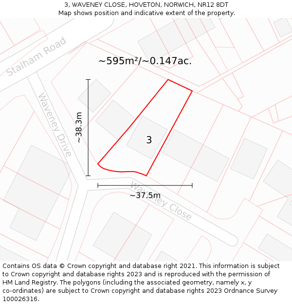 3, WAVENEY CLOSE, HOVETON, NORWICH, NR12 8DT: Plot and title map