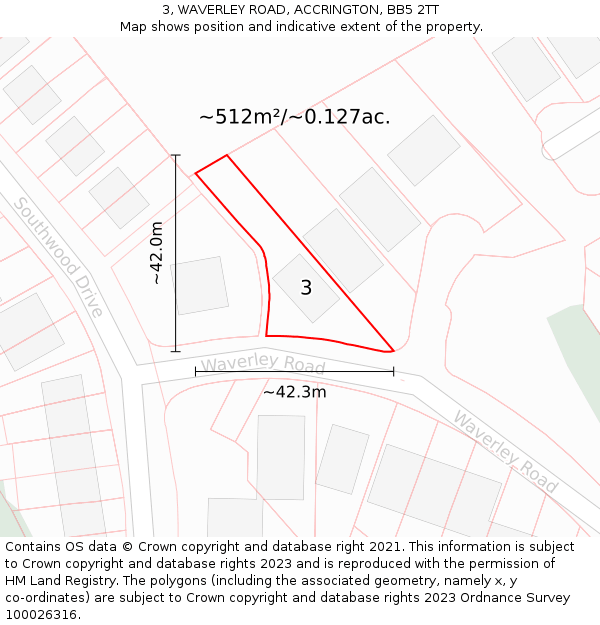 3, WAVERLEY ROAD, ACCRINGTON, BB5 2TT: Plot and title map