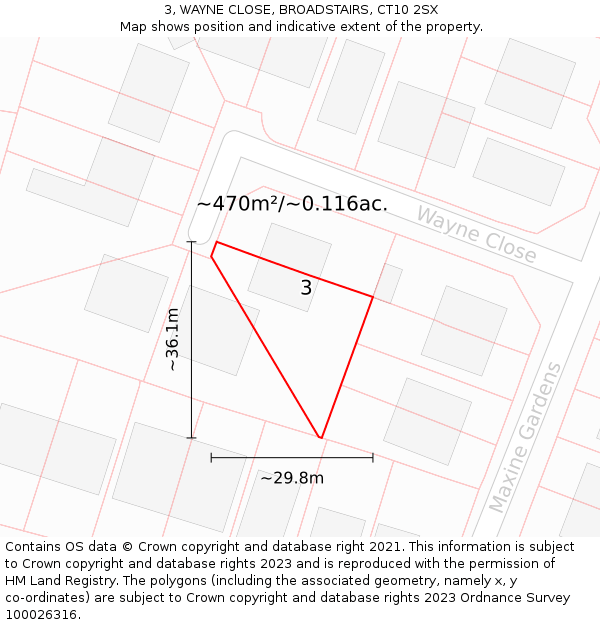 3, WAYNE CLOSE, BROADSTAIRS, CT10 2SX: Plot and title map