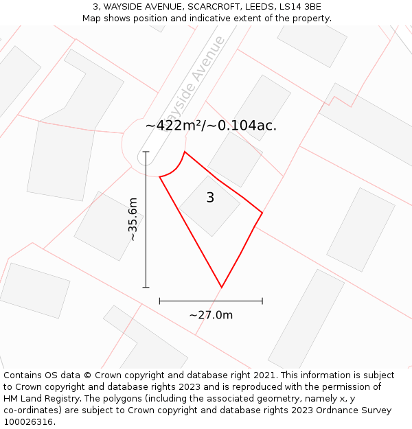 3, WAYSIDE AVENUE, SCARCROFT, LEEDS, LS14 3BE: Plot and title map