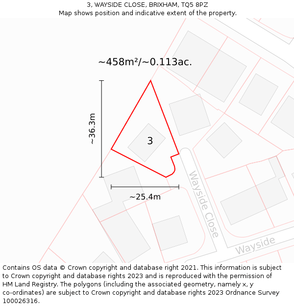 3, WAYSIDE CLOSE, BRIXHAM, TQ5 8PZ: Plot and title map
