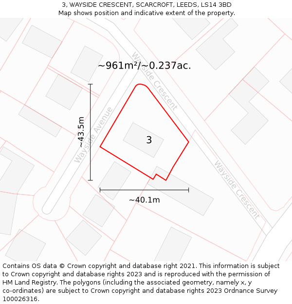 3, WAYSIDE CRESCENT, SCARCROFT, LEEDS, LS14 3BD: Plot and title map